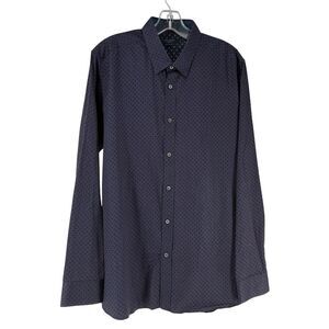 Ted Baker Shirt Mens Size 5 US XL Long Sleeve Navy Blue Patterned Button Up Top